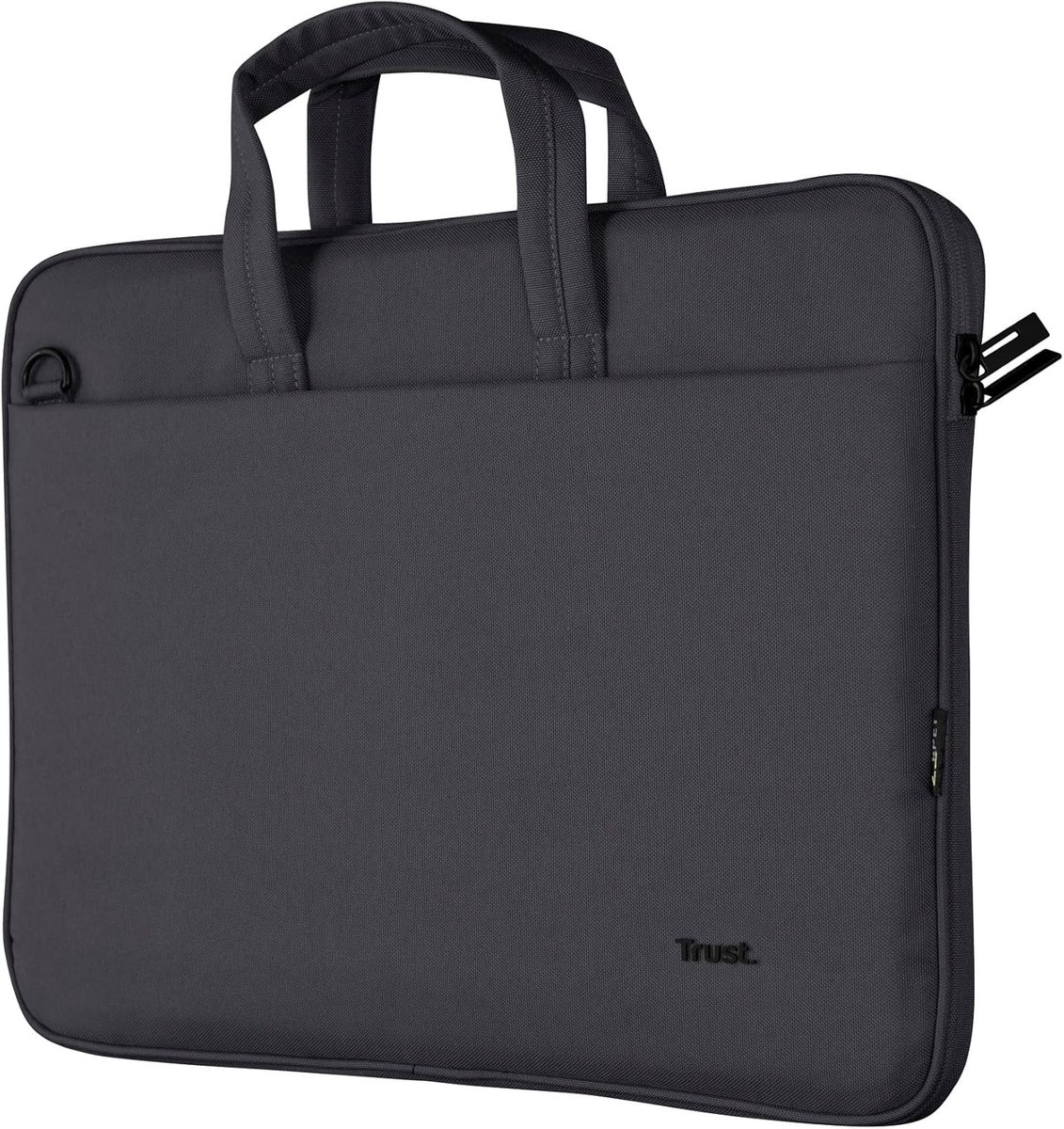 SnelShoppen - Trust Bologna Slim laptoptas tot 16 inch zwart | Gerecycled kunststof, duurzame schoudertas voor reizen, business, kantoor en school