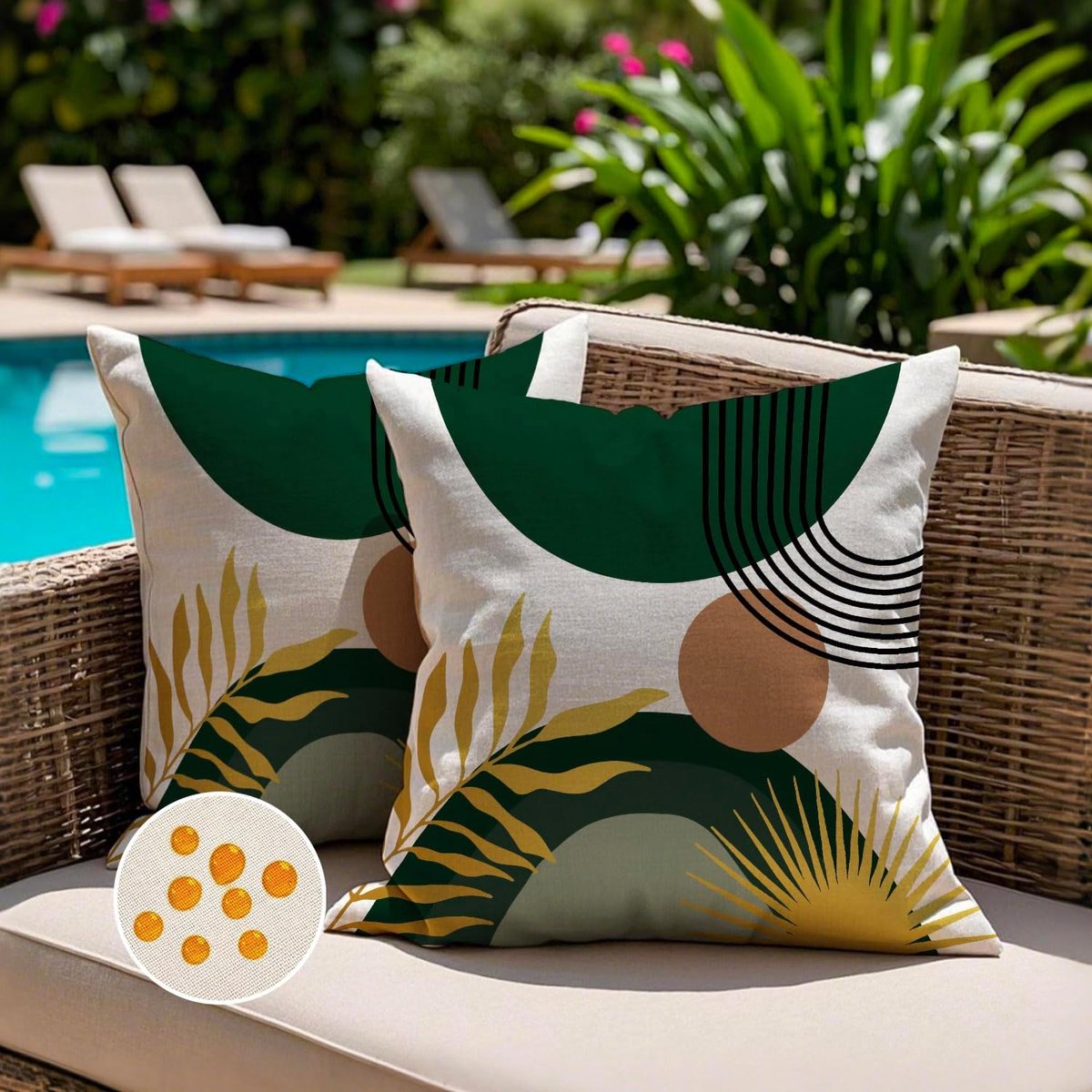 SnelShoppen - Weerbestendige Outdoor Kussensloop 40 x 40 cm in Groen met Geometrische Tropische Bladeren voor Bank en Tuin, Boho en Modern, Set van Zo