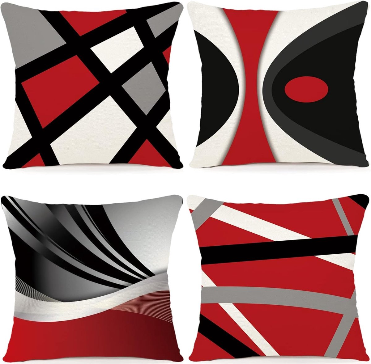SnelShoppen - Set van 4 ZWJD Kussenslopen 40 x 40 cm, Outdoor Sierkussens, Linnen Kussenhoezen met Geometrisch Patroon voor Bank, Woonkamer, Tuin en F
