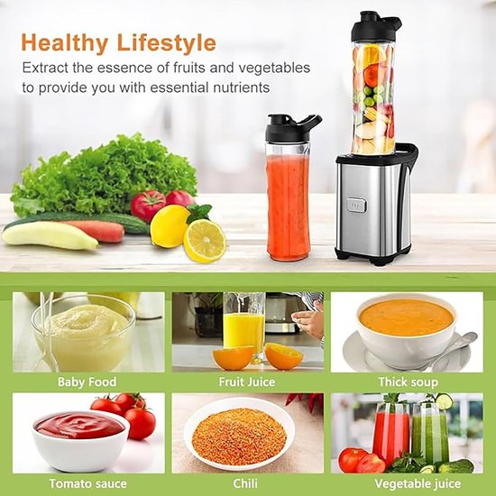Mini Smoothie Maker - Portable Blender - Snelle Drankjes Maken - 350W Krachtige Motor - 2x 600ML Flessen - Groen van MINI — afbeelding 3