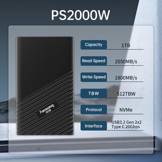 Externe SSD - Draagbare Opslag - Snelle Data Transfer - Aluminium Behuizing - 960 GB - Zwart — afbeelding 5