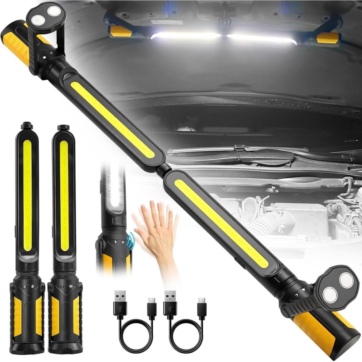GELLDG Inspectielamp - LED Werklamp 2400LM - Opvouwbare & Roteerbare Baladeuse met Magneet en Haak - Geschikt voor Autoreparatie en Mechanische Toepassingen - Kunststof - 4400mAh Accu - 750 Lumen