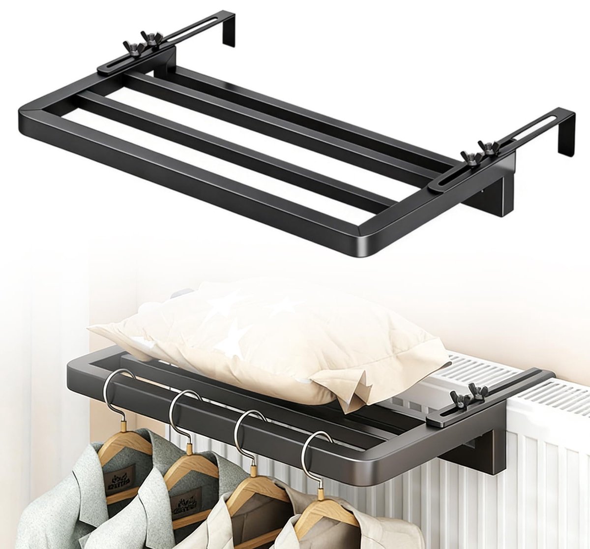 SnelShoppen - Radiator droogrek 40x25 cm, ruimtebesparend wasrek voor balkon, wandmontage, handdoekhouder, vensterbank, badkamer, wasstandaard