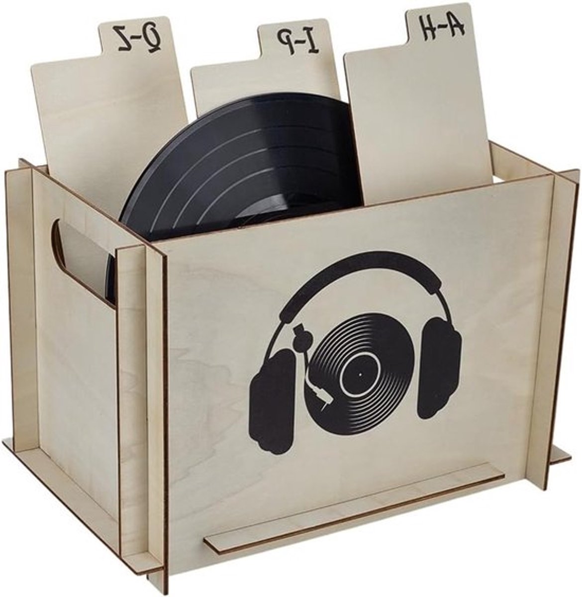 Vinyl platenopslagdoos 25,5 x 23,5 x 35 cm in goud en rood, houten platenhouder met perforaties en handvatten voor platenverzameling