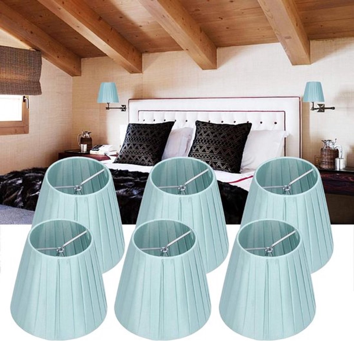 6 lampenkappen in blauwe stof voor wandlamp, tafellamp en vloerlamp - set van 6 lampenkap covers - interieur decoratie accessoires
