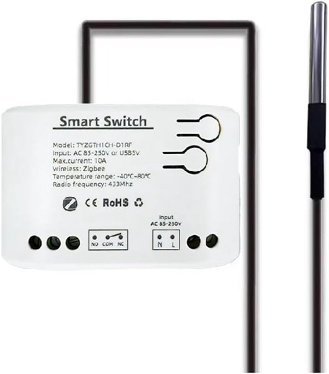 Slimme Zigbee Schakelaar met Temperatuur Sensor en Passieve Droge Contact Relay voor Home Assistant, AC 85-250V, Smart Home Integratie