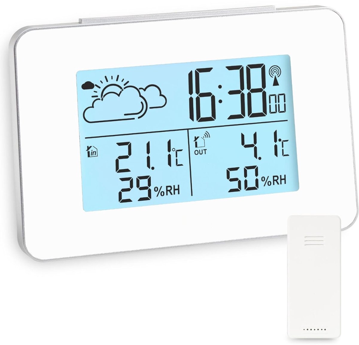 KIRA® Weerstations - Draadloos Weerstation - Digitale Weerstation - Wit - 13cm x 9cm x 4cm