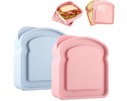 2 stuks - Boterhamdoos - Broodvorm boterham doos - Lekdichte lunchbox - magnetronbestendig - 12,5×13×3cm - Blauw + Roze - voor kinderen, picknick en daguitjes