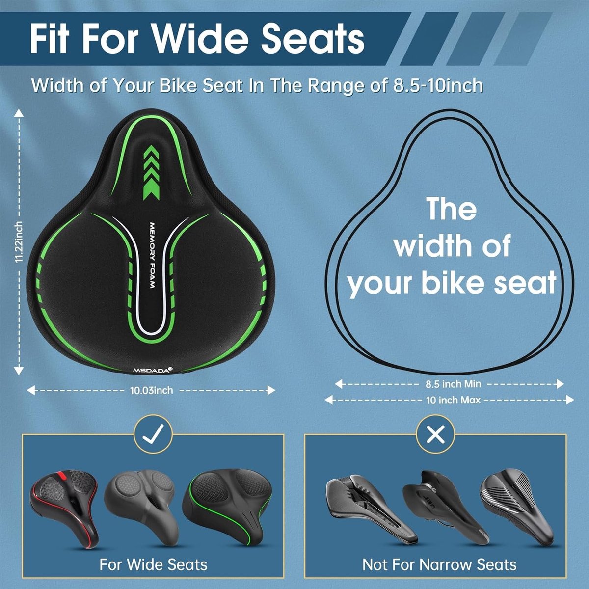 Zachte en Comfortabele Fiets Zadeldekking - Ademend en Breder Ontwerp voor Mountainbike en Racefiets, Groen