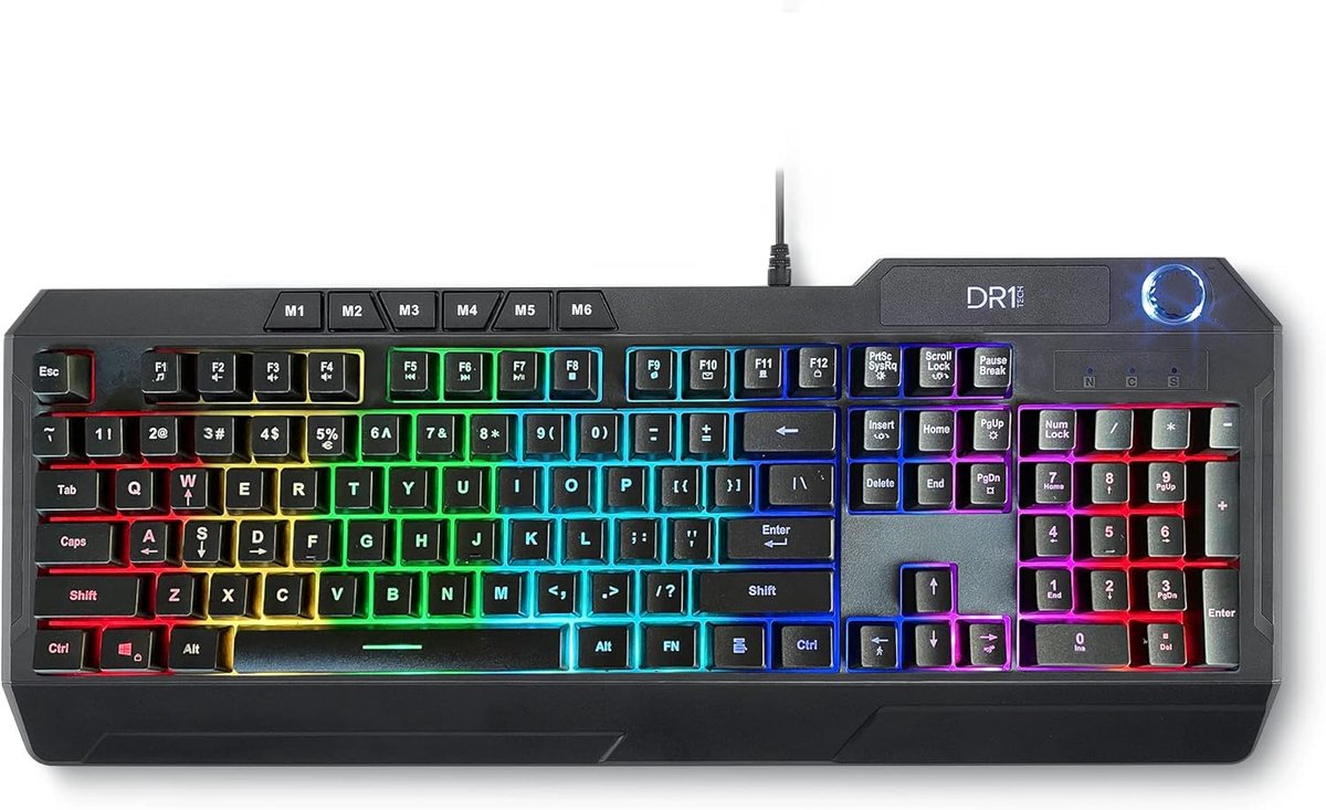 SnelShoppen - DR1TECH Wasp RGB Gaming Toetsenbord Voor PC - 104 Toetsen Met 26-Key Anti Ghosting - Ergonomisch Verlicht USB Toetsenbord Met Kabel (QWE