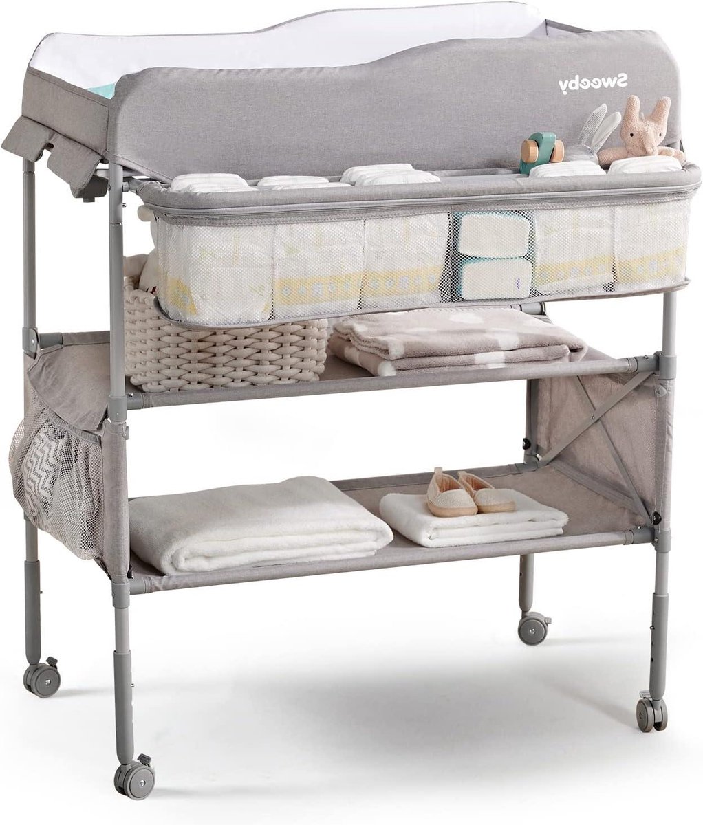Aankleedmat Baby - Draagbaar Verschoningsmatje - Baby Verzorgen - Opvouwbaar Ontwerp - 86 cm - Grijs