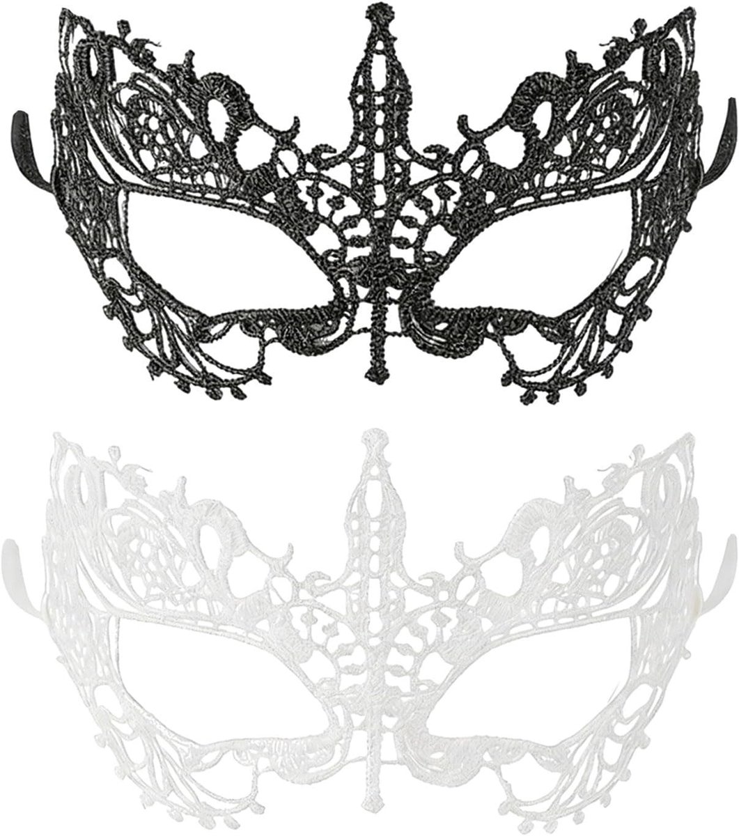 Elegante Venetiaanse Lacemaskers voor Vrouwen - Perfect voor Carnaval, Kostuumfeesten en Bals in Zwart en Wit