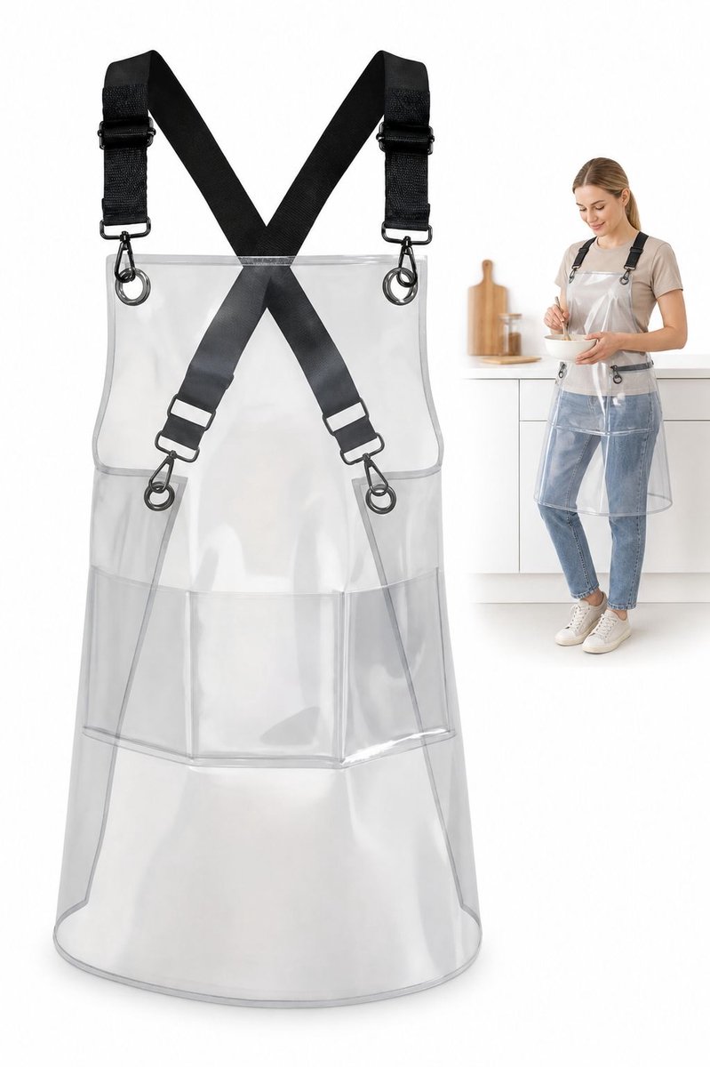 VHV - Transparant Schort - Water- en Oliebestendig TPU Werkschort - Verstelbaar voor Kapsalon, Keuken en BBQ