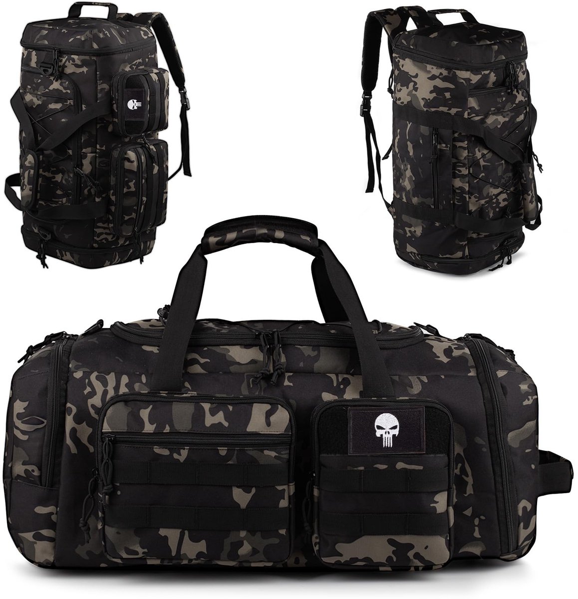 SnelShoppen - Tactische Sporttas Heren 70L - Grote 3-in-1 Sport- en Reistas met Schoenenvak - Waterbestendige Reisrugzak/Weekendtas voor Korte Trips e