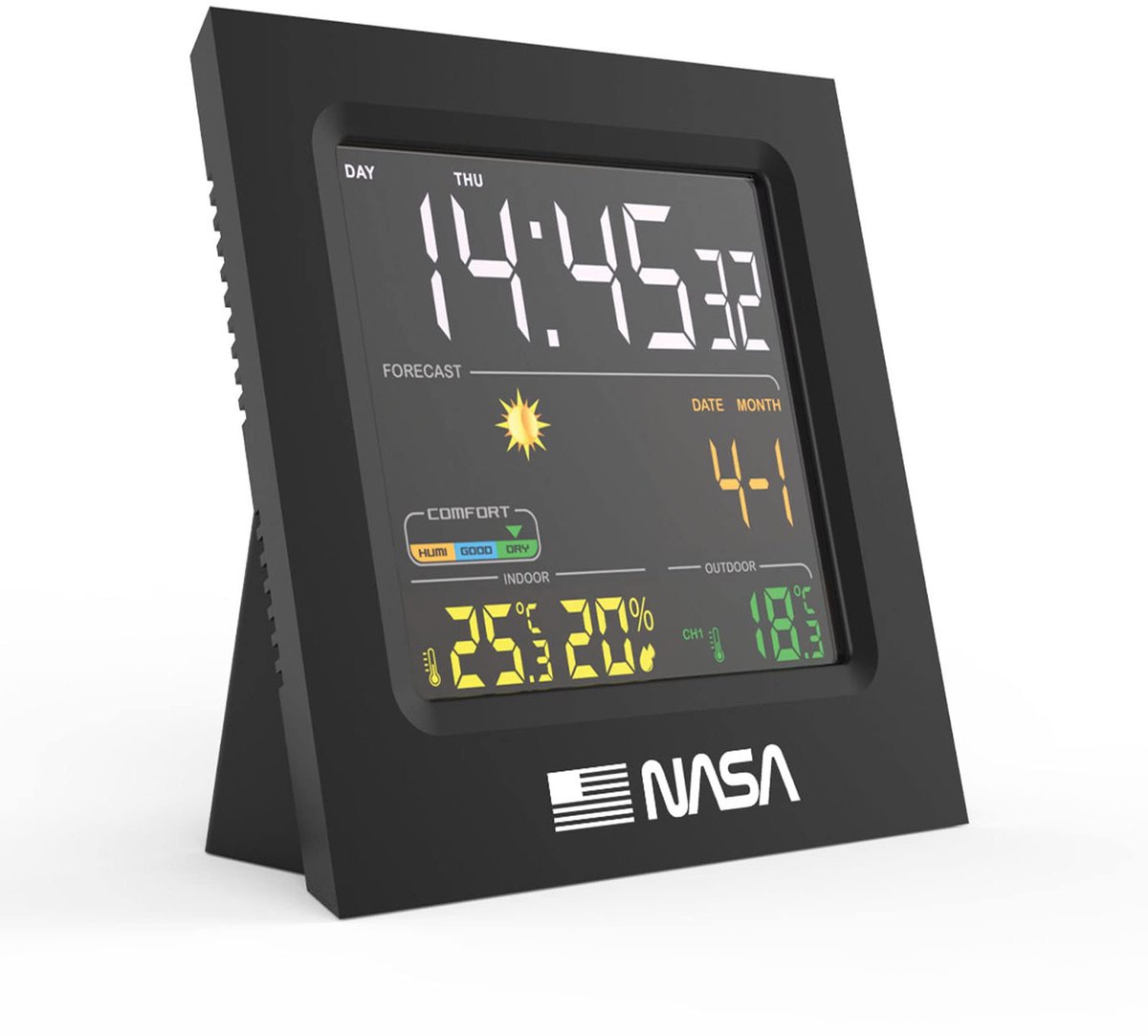 SnelShoppen - Weerstation met 4,3 inch LCD-scherm, kalender, klok en alarmfuncties - Zwart weerstation op AA-batterijen voor binnen en buitengebruik