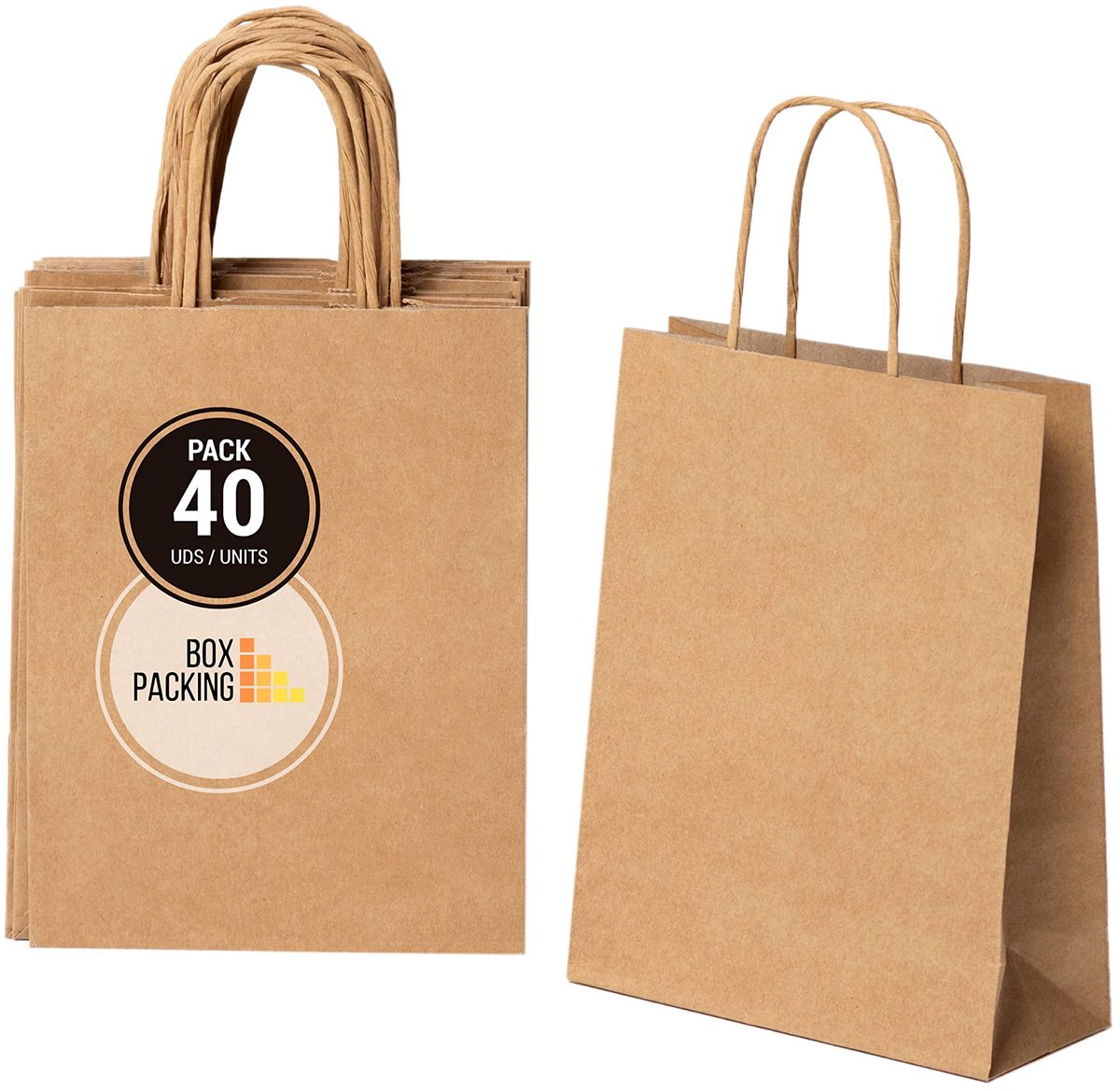 SnelShoppen - 40 Kraft Papieren Tassen met Handvat - Bruine Cadeauzakjes 24x18x8 cm - Duurzame Papieren Zakken voor Feesten, Cadeaus en Verpakkingen