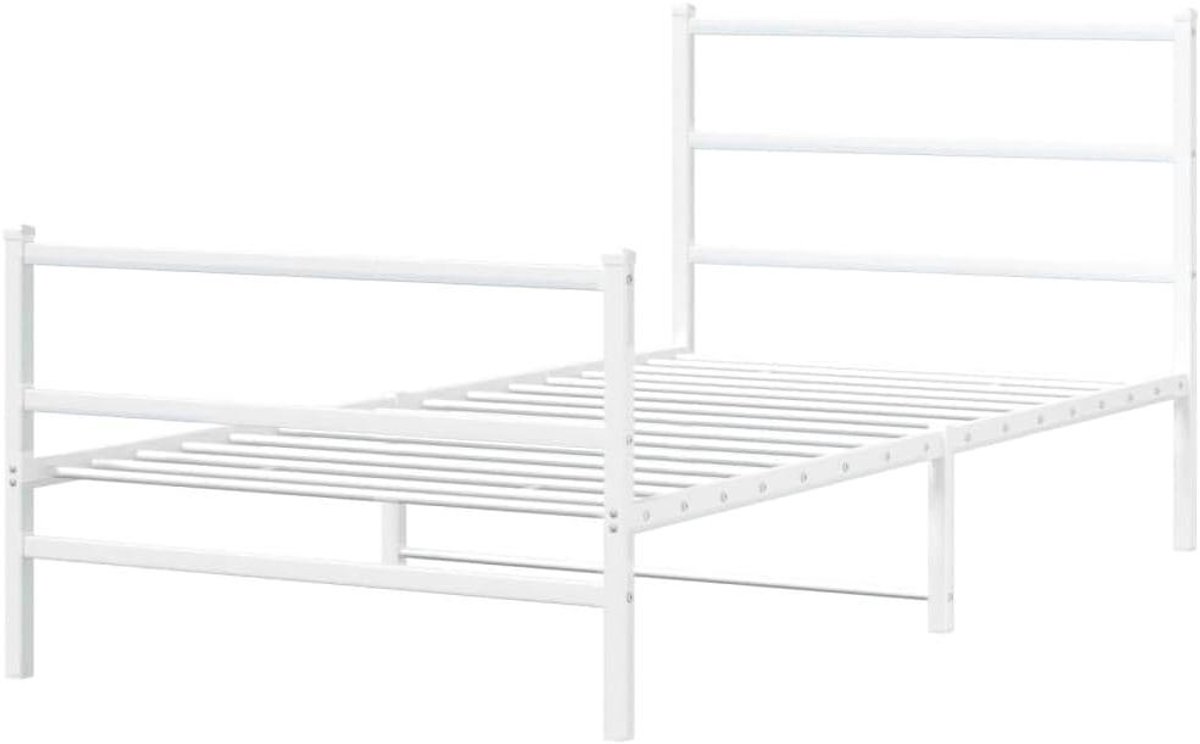 Bedframe Metaal - Ledikant - Slaapkamer Inrichten - Robuuste Constructie - 107x203 cm - Wit