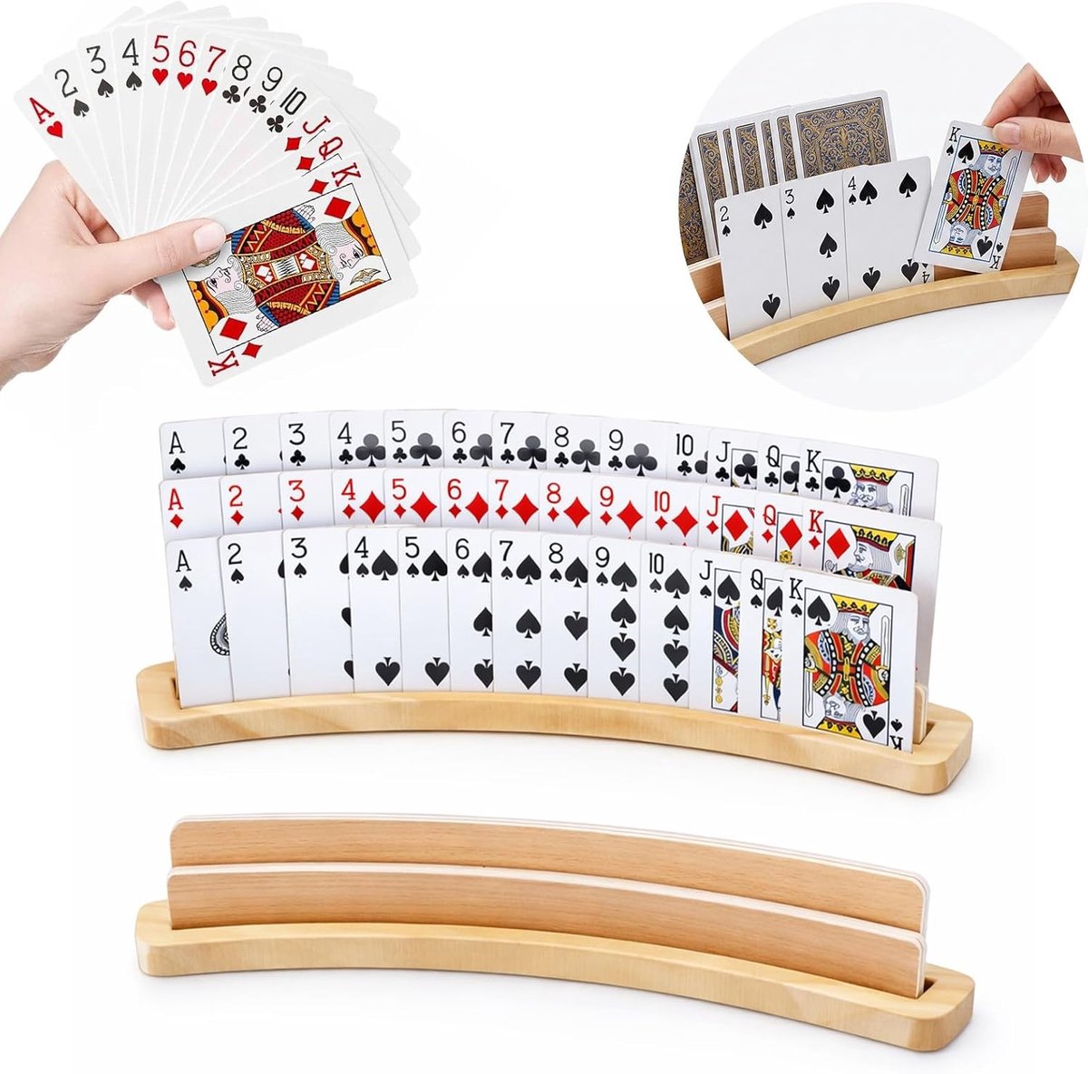 Card Holder Set van 2 - Houten Speelkaarthouder voor Senioren, Volwassenen en Kinderen - Dubbele Vloerbevestiging voor Speelkaarten