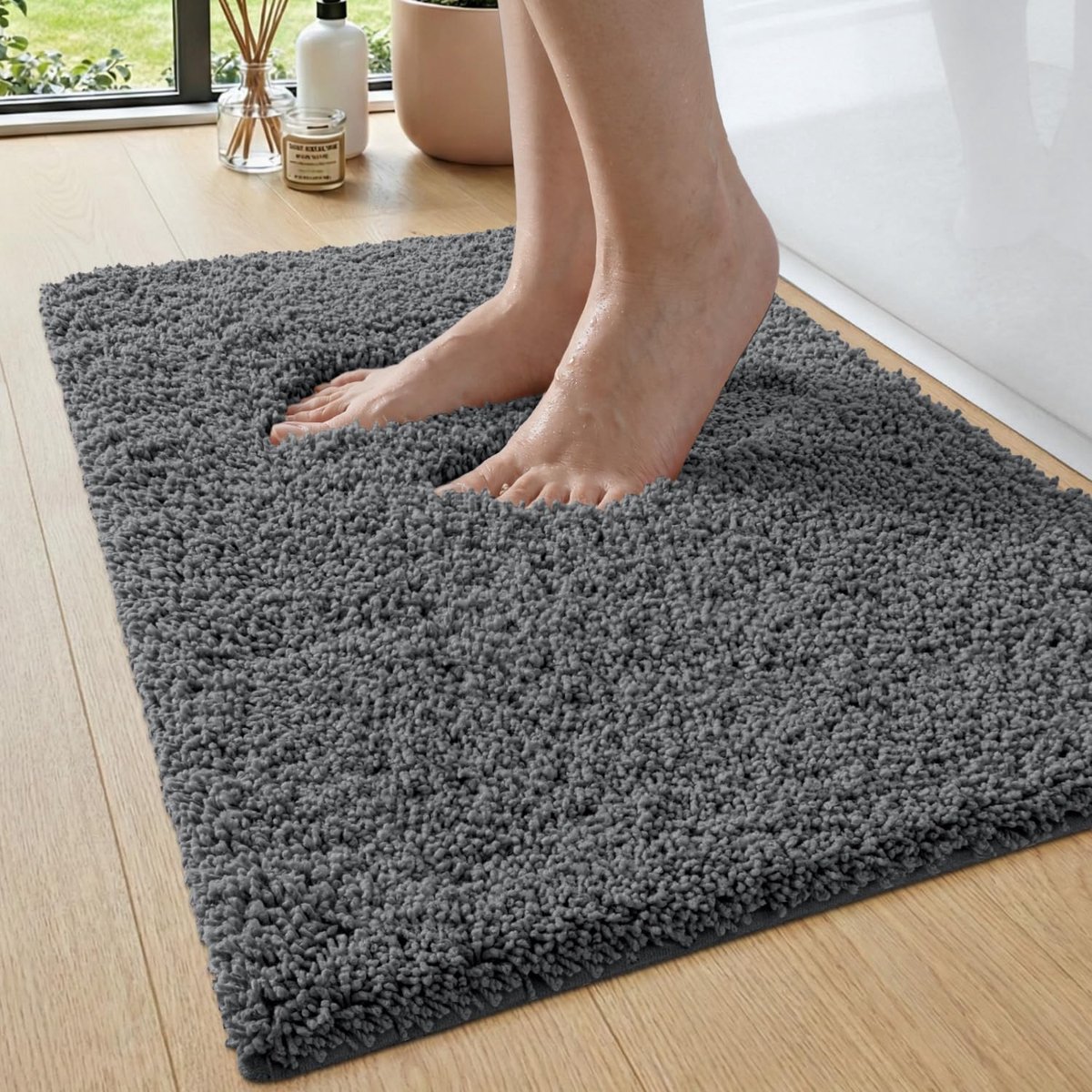 SnelShoppen - DEXI Badmat Extra Dik 40 x 60 cm, Waterabsorberend Antislip Badtapijt voor Badkamer, Douche en Bad, Grijs, Machinewasbaar, Comfortabel e