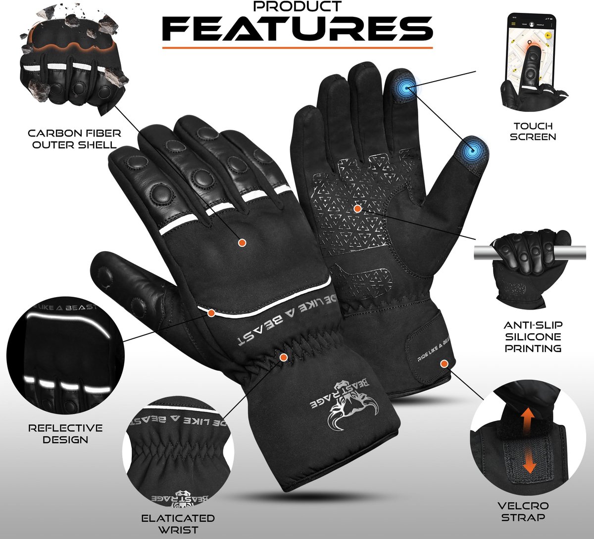 SnelShoppen - Wintermotorcyclehandschoenen voor mannen en vrouwen - Thermisch, warm, gevoerd, waterdicht, winddicht, touchscreen-compatibel, vol-vinge
