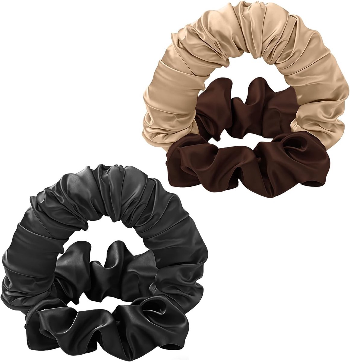 Set van 2 Heatless Curlers met Satijnen Scrunchies (Bruin + Zwart) voor Kruidige Krullen zonder Hitte, Zachte Elastische Haaraccessoires voor Lang Haar en Nachtelijke Styling