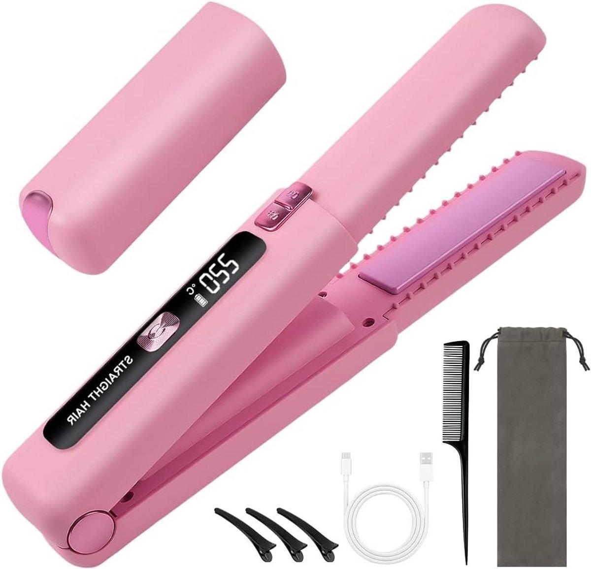 Draadloze Stijltang - Krultang Stijltang - Haar Stylen - 2-in-1 Functie - 23 x 5 x 5 cm - Roze