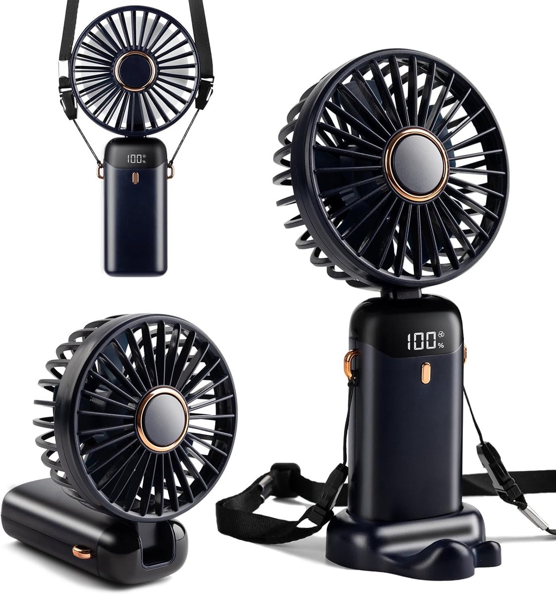 Mini handventilator 4000mAh - Type-C oplaadbaar - digitaal display - 5 snelheden voor make-up - SnelShoppen