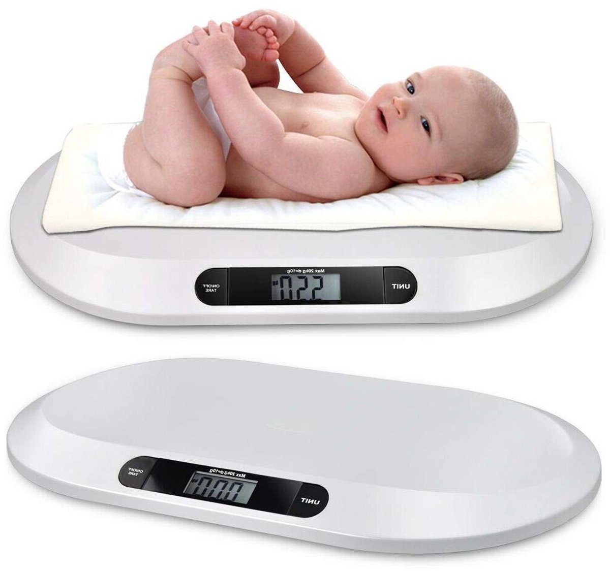 Babyweegschaal - Digitale weegschaal - Baby wegen - Tarrra functie - Tot 20 kg - Wit
