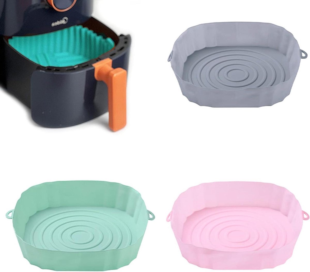 Airfryer Bakvorm - Silicone Pot - Lekker Koken - Gelijkmatige Verwarming - 3 Stuks 20cm - Multicolor