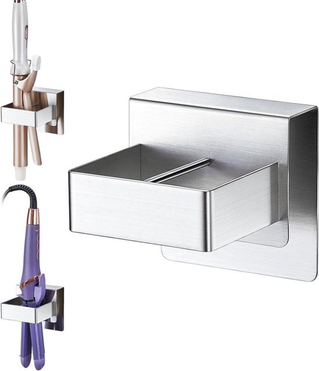 Muurhouder voor Haarstyler zonder Boren, Ruimtebesparende Oplossing voor Straighteners en Stylingtools, Zilver