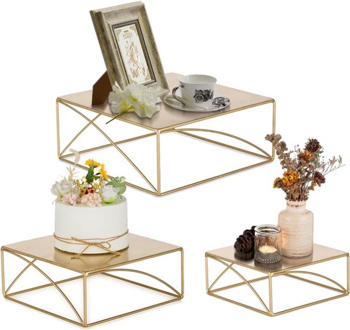 Elegante Gouden Cake Stand Set van 3 voor Bruiloften en Feestjes - Vintage Cupcake Displays voor Verjaardagen, Babyshowers en Thee Partijen