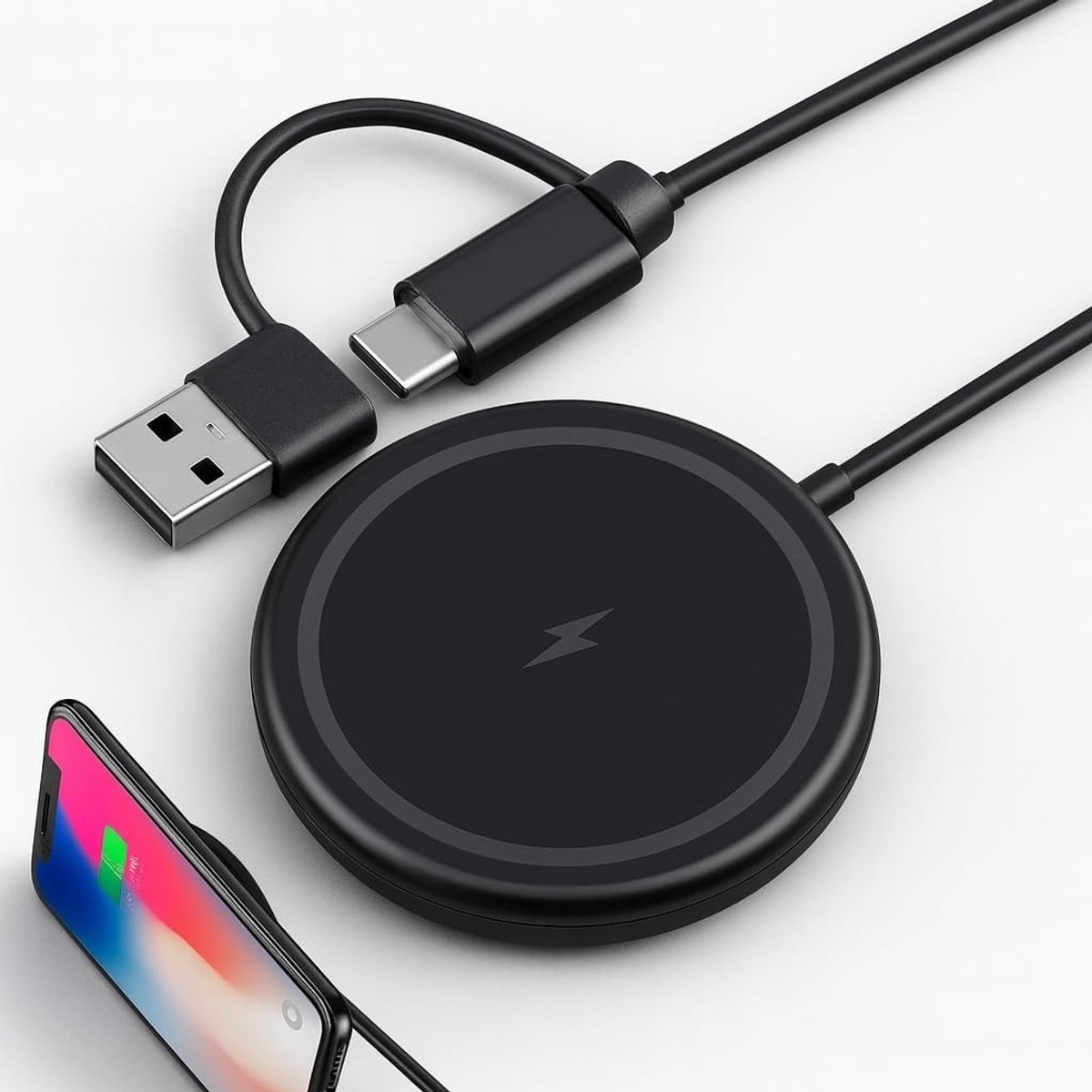 Draadloze Magnetische Oplader 15W - Inductief Oplaadstation voor Contactloos Opladen met Sterke Magnetische Alignering, Inclusief PD USB-C en USB-A Poorten, Draagbaar en Efficiënt
