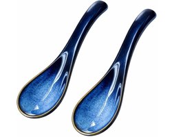 Set van 2 Aziatische Soepscheppen, Keramische Lepels voor Udon, Soep en Ramen, Warmtebestendig Porselein