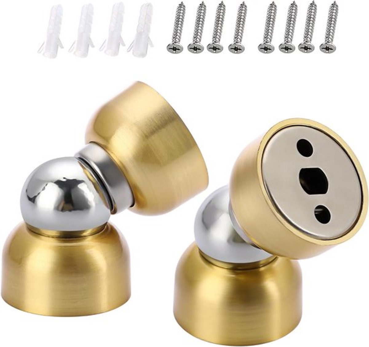 Set van 2 deurhouders magnetisch roestvrijstaal wandmontage deurstoppers - Goudkleurig - Huisdeuraccessoires