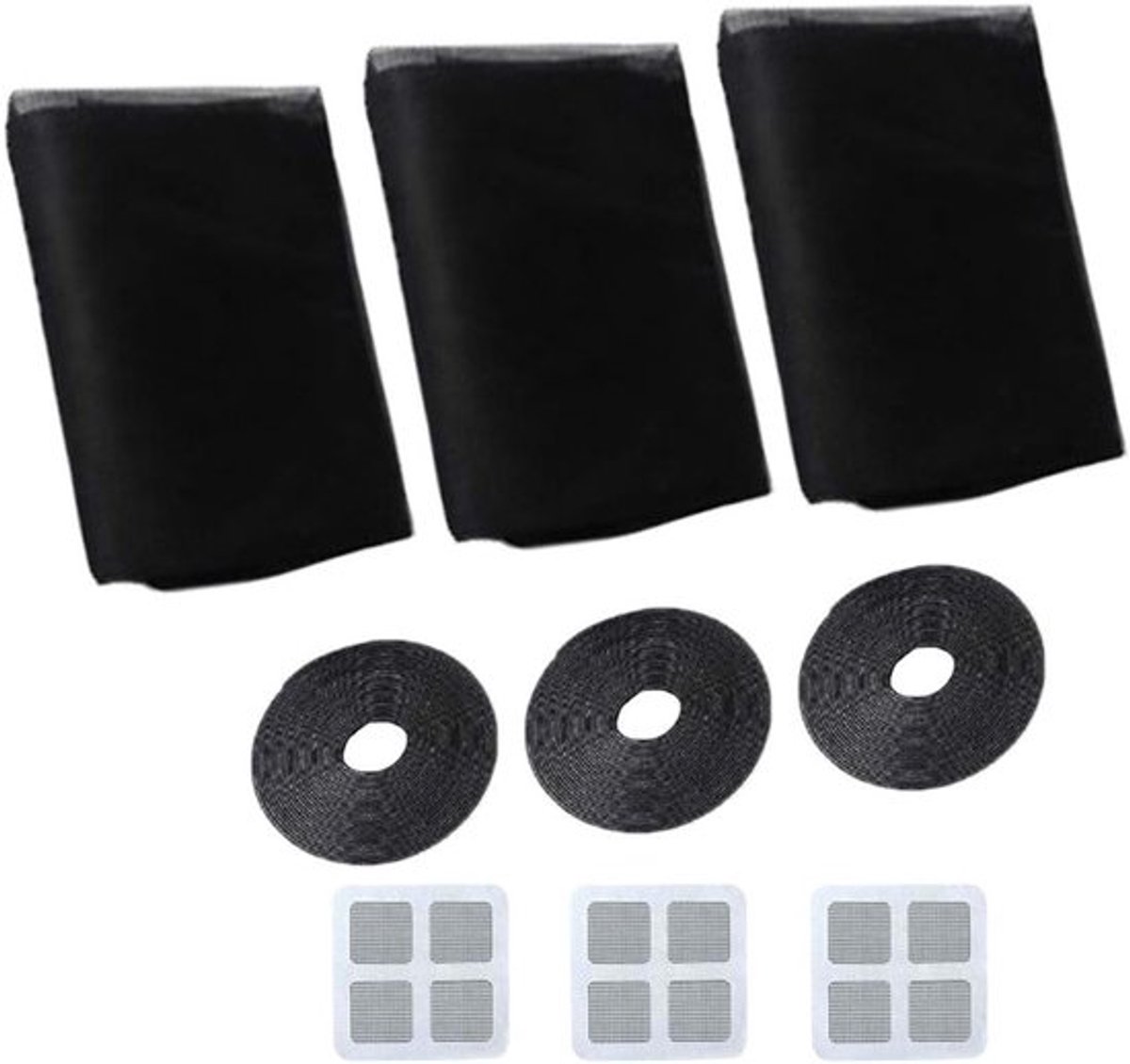 Insectenwerend Raamnet, Muggennet voor Vensters, Vliegenhor voor Ramen, 3 Stuks (1.5 m x 2 m), Inclusief Zelfklevende Tape, Zwart Muggennet voor Effectieve Bescherming