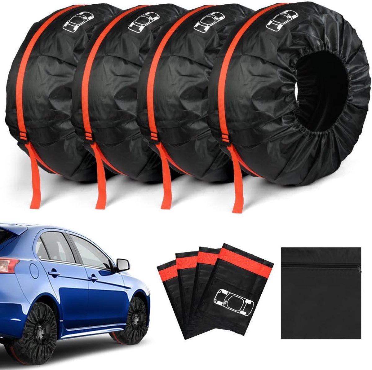 SnelShoppen - Set van 4 Vervangende Bandenhoezen voor 19-23 Inch Banden, Diameter 80 cm, Waterdichte en Stofdichte Bandenopbergzakken met Handvat voor
