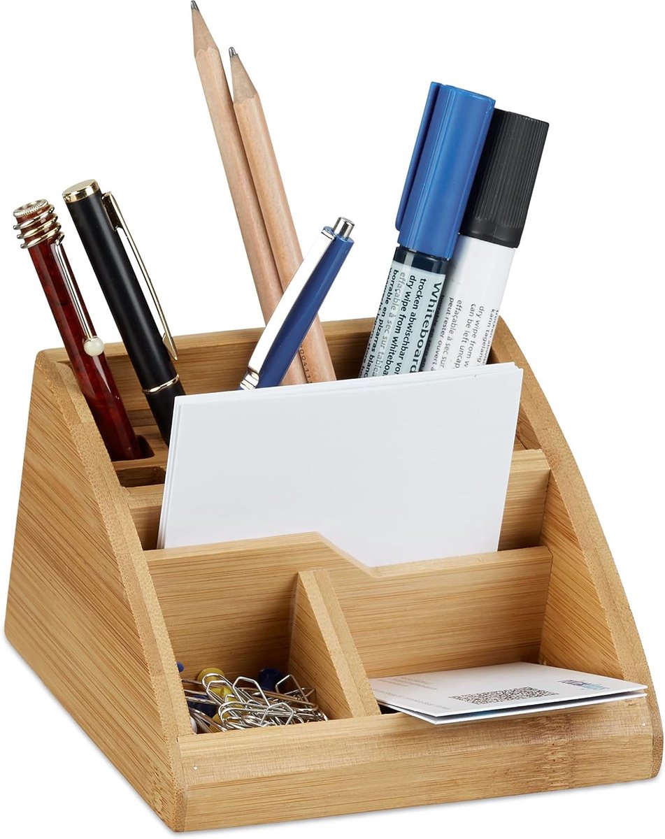 SnelShoppen - Bureau Organizer Bamboe met Pennenhouder en Pennenbox - Houten Bureau Organizer - Natuurlijk - 9 x 13 x 16 cm - Perfect voor Thuiswerkpl