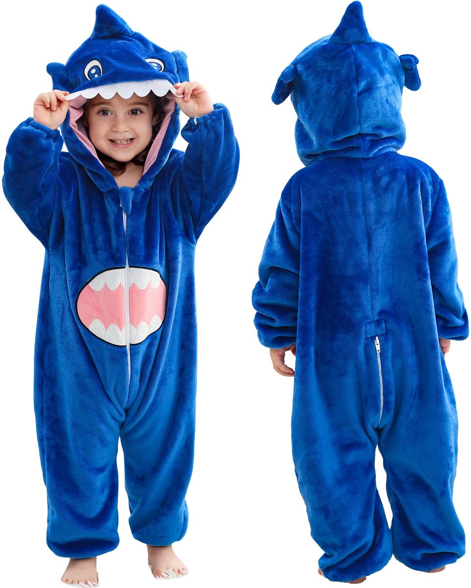 SnelShoppen - Baby Flanellen Ruime Capuchon Romper Rits Peuter Playsuits Jumpsuit Haai 18-24 Maanden Jongens Meisjes Speelgoed Kleding Outfit