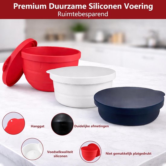 Mixerkommen Set - Bakaccessoires - Culinaire Preparaties - Inclusief Deksel - 3 Delig - Rood Wit Zwart — afbeelding 3