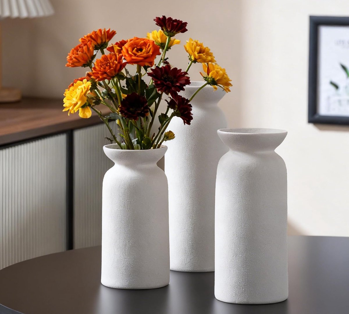 SnelShoppen - Keramische Vazen Set van 3 Stuks, Modern en Minimalistisch, Witte Bloemenvazen voor Pampasgras, Perfecte Huisdecoratie voor Woonkamer