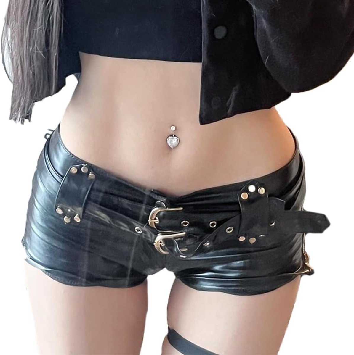 Leren Hot Pants voor Dames - Sexy Shiny PU Look, Mini Booty Shorts voor Nachtclubs en Feestjes, Lage Taille en Push Up Effect