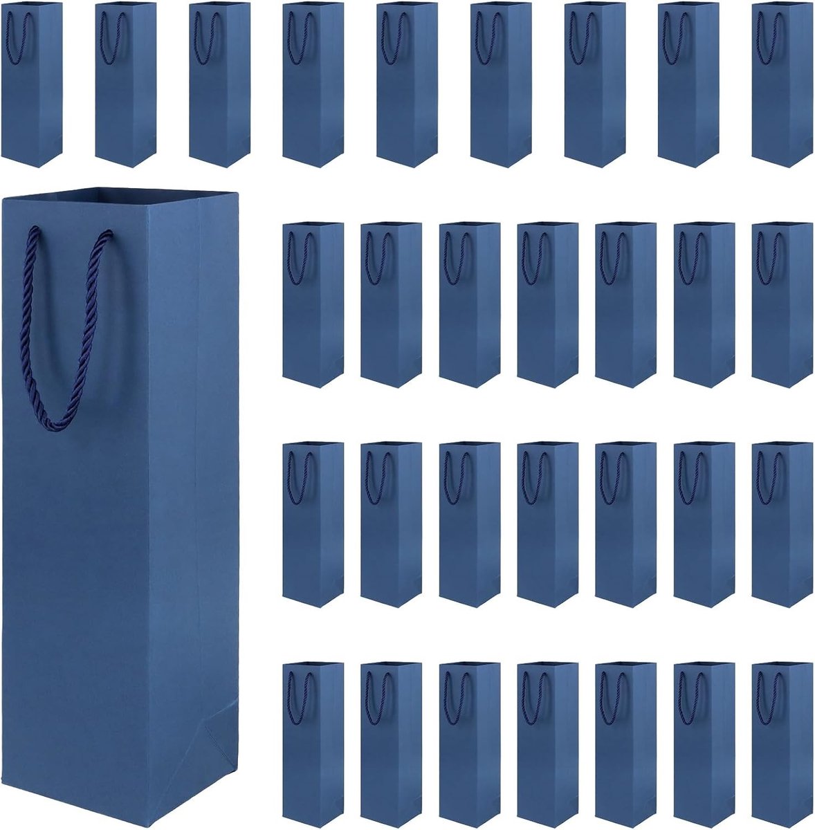 Blauwe wijnfles geschenkzakjes, 40 stuks enkele fleszakjes met handvat voor feest, bruiloft en ambacht, 9 x 9,5 x 35 cm, ideaal voor cadeauverpakking en decoratie