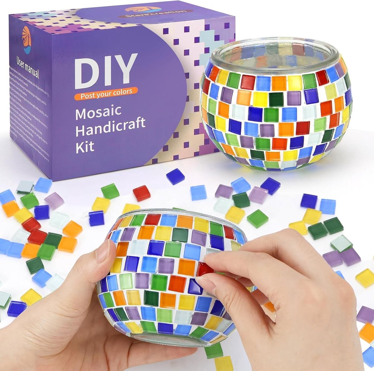 Glazen Mozaïek Knutselset voor Kinderen en Volwassenen - Maak Unieke Mozaïek Kaarsenhouders met Mozaïekstenen - Creatieve DIY Geschenken voor Kinderen van 7 tot 12 Jaar