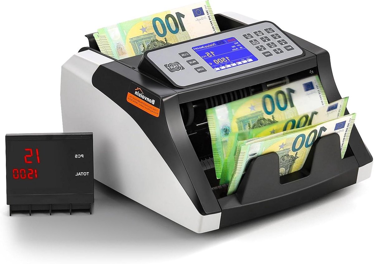 Bankbiljettenteller - Geldtelmachine - Efficiënt Tellen - Vervalsing Detectie - EU - Zwart