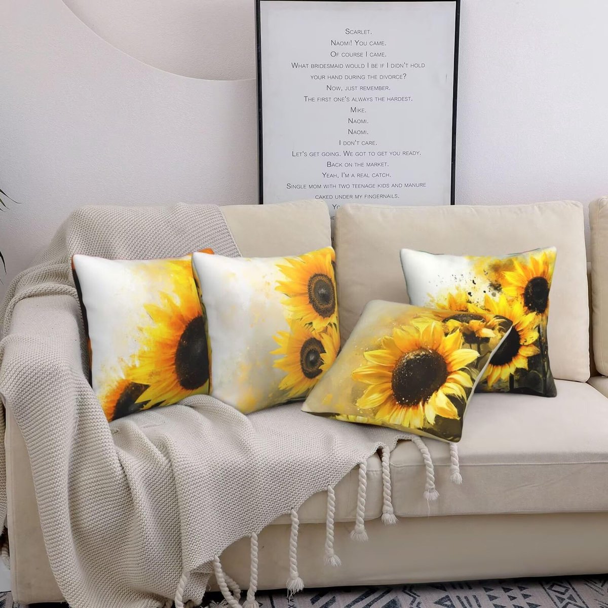 Kussenhoezen voor bank, 65 x 65 cm, set van 4, fluwelen met verborgen ritssluiting, zonnebloem, vierkant, voor bank, woonkamer, slaapkamer en stoel, decoratief, I8387
