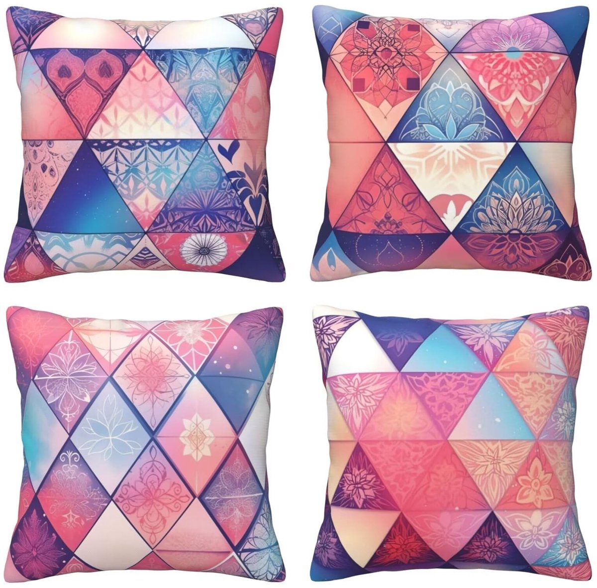 Kussenslopen van 65 x 65 cm, set van 4 stuks, zachte fluwelen kussenslopen met onzichtbare rits, voor slaapbank, thuis, terras, buitendecoratie, kleurdriehoek, set van 4 kussenslopen U767