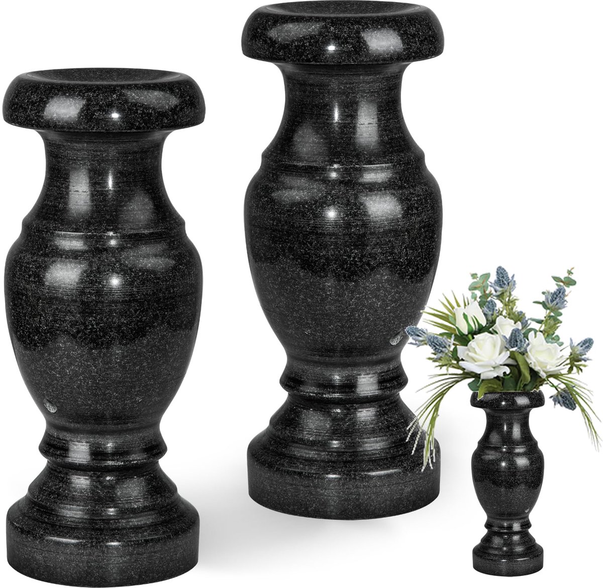 Vaas voor begraafplaatsen, grafbloemenvaas met afvoergaten voor thuis, tafeldecoratie, begraafplaatsbloemen, grafsteendecoraties voor gedenkplaatsen (zwart, 2 stuks)