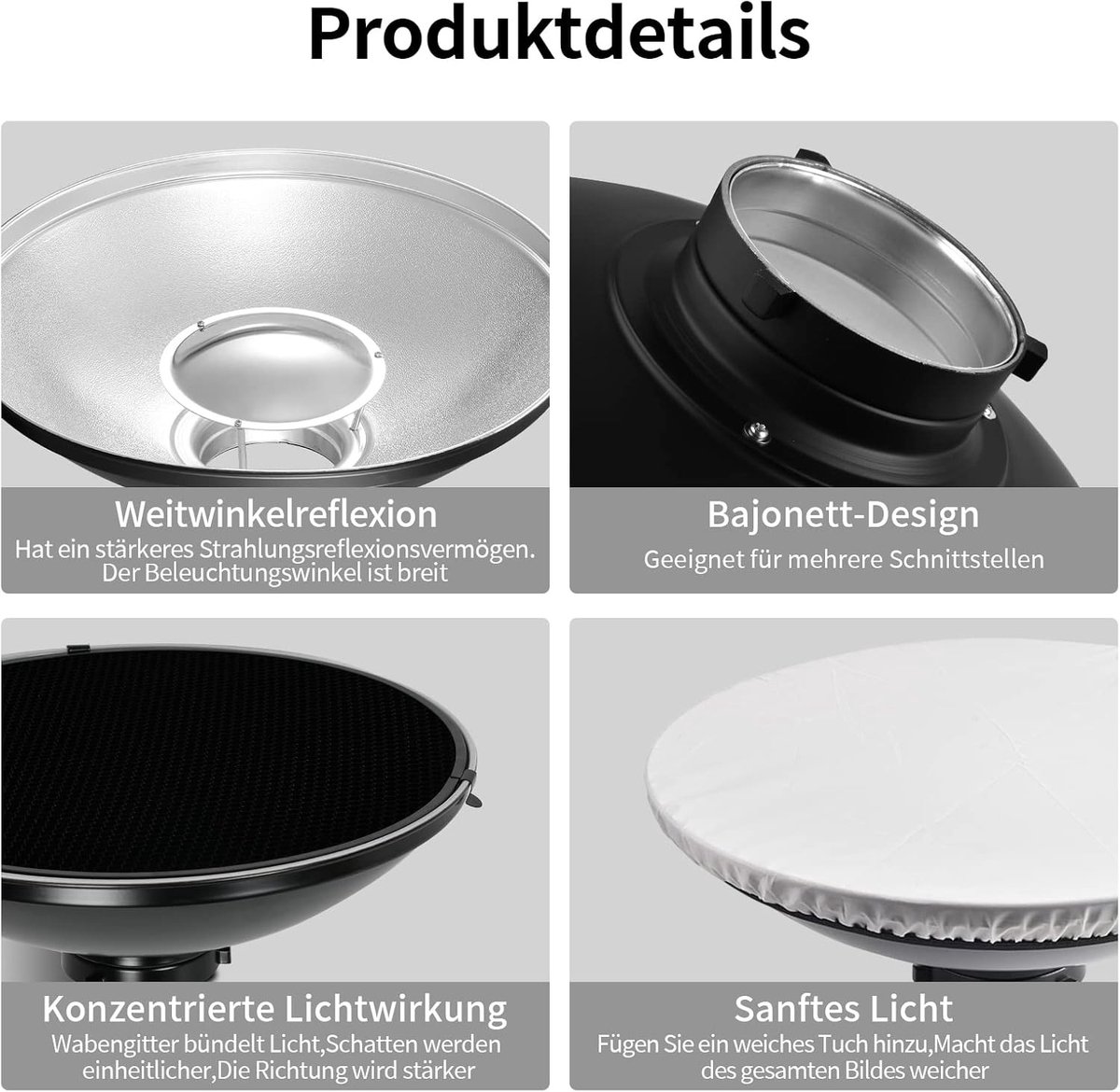 Beauty Dish 12 Inch Reflector met Zwart Honingraatrooster en Zilver Diffuser voor Studioblitz en Flitslicht Accessoires