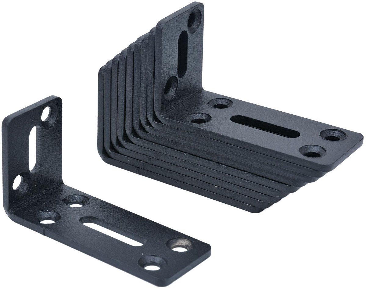 10 stuks verdikte hoekverbinders, verstelbare bevestigingshoeken, met 2 lange gaten, L-vorm, 90 graden hoekverbinding, metalen hoek, meubelhoek voor plank, tafel stoel, 80 x 40 mm, 3 mm dik (zwart)