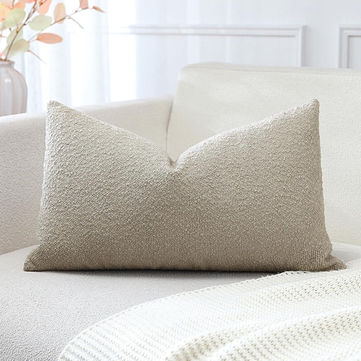 Pakket van 1 Getextureerde Boucle Kussenslopen Lumbale Kussenhoezen Gezellig Zacht Decoratieve Bankkussenslopen voor Stoel, Bank, Slaapkamer, Woonkamer, Huisdecoratie 40x60cm, Havermout